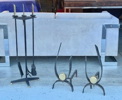 Donald Deskey Fireplace Tools in Brass & Iron Tripod Stand