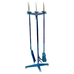 Donald Deskey Fireplace Tools in Brass & Iron Tripod Stand
