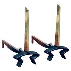 Donald Deskey for Bennett Brass Blade & Iron Andirons - a Pair