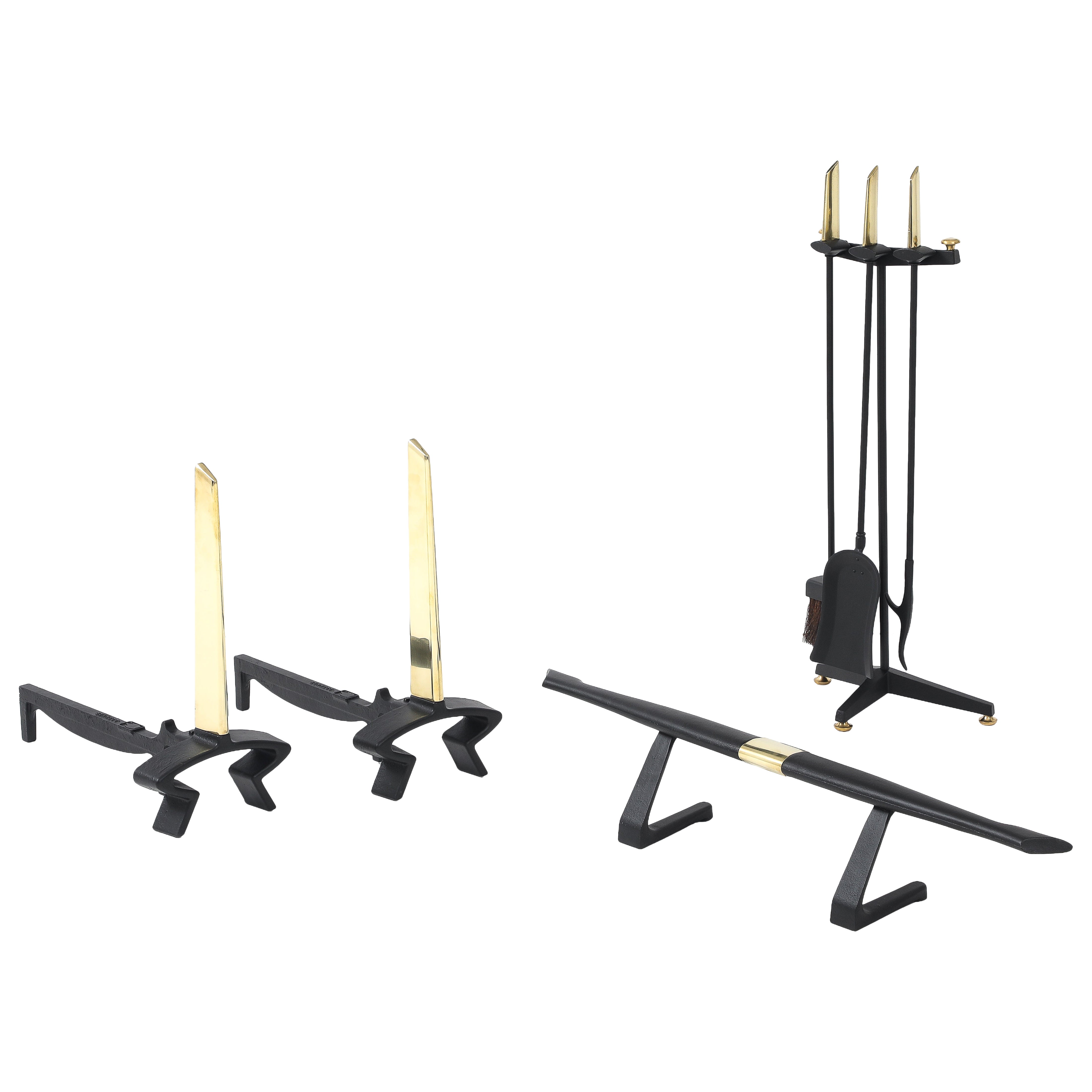 Donald Deskey For Bennett Complete Fireplace Set For Sale
