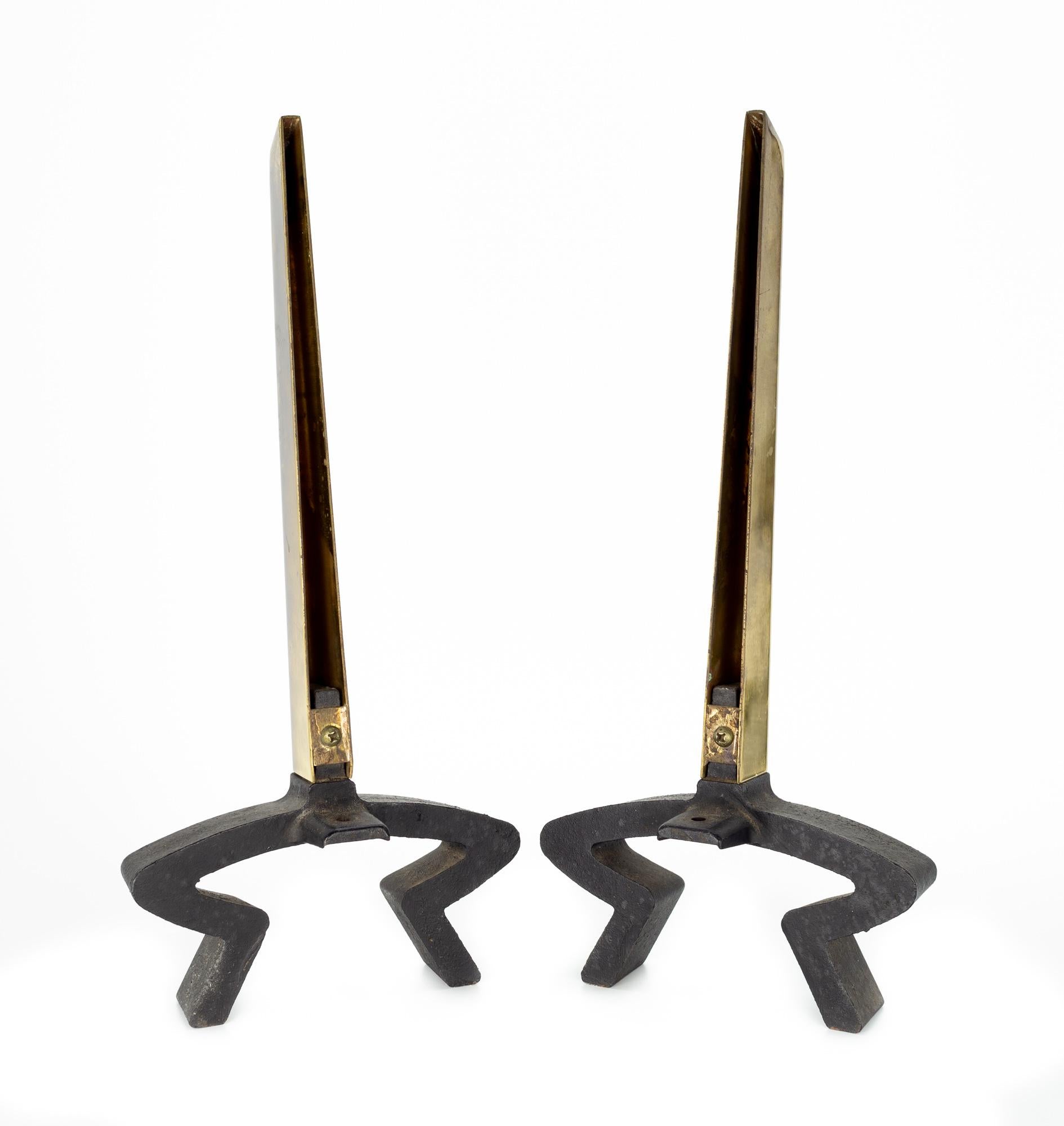 Donald Deskey for Bennett Mid-Century Iron and Brass Andirons Fireplace Tool Set For Sale 5