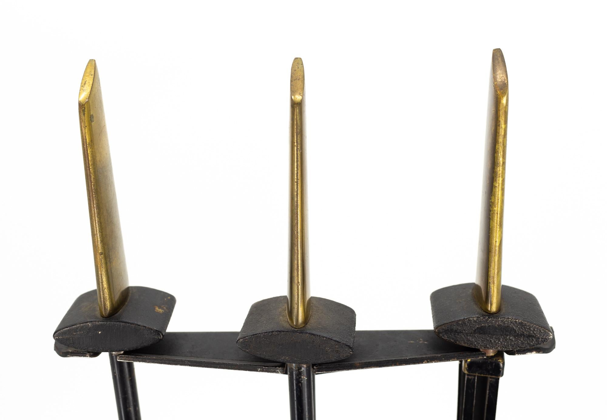 Donald Deskey for Bennett Mid-Century Iron and Brass Andirons Fireplace Tool Set For Sale 11