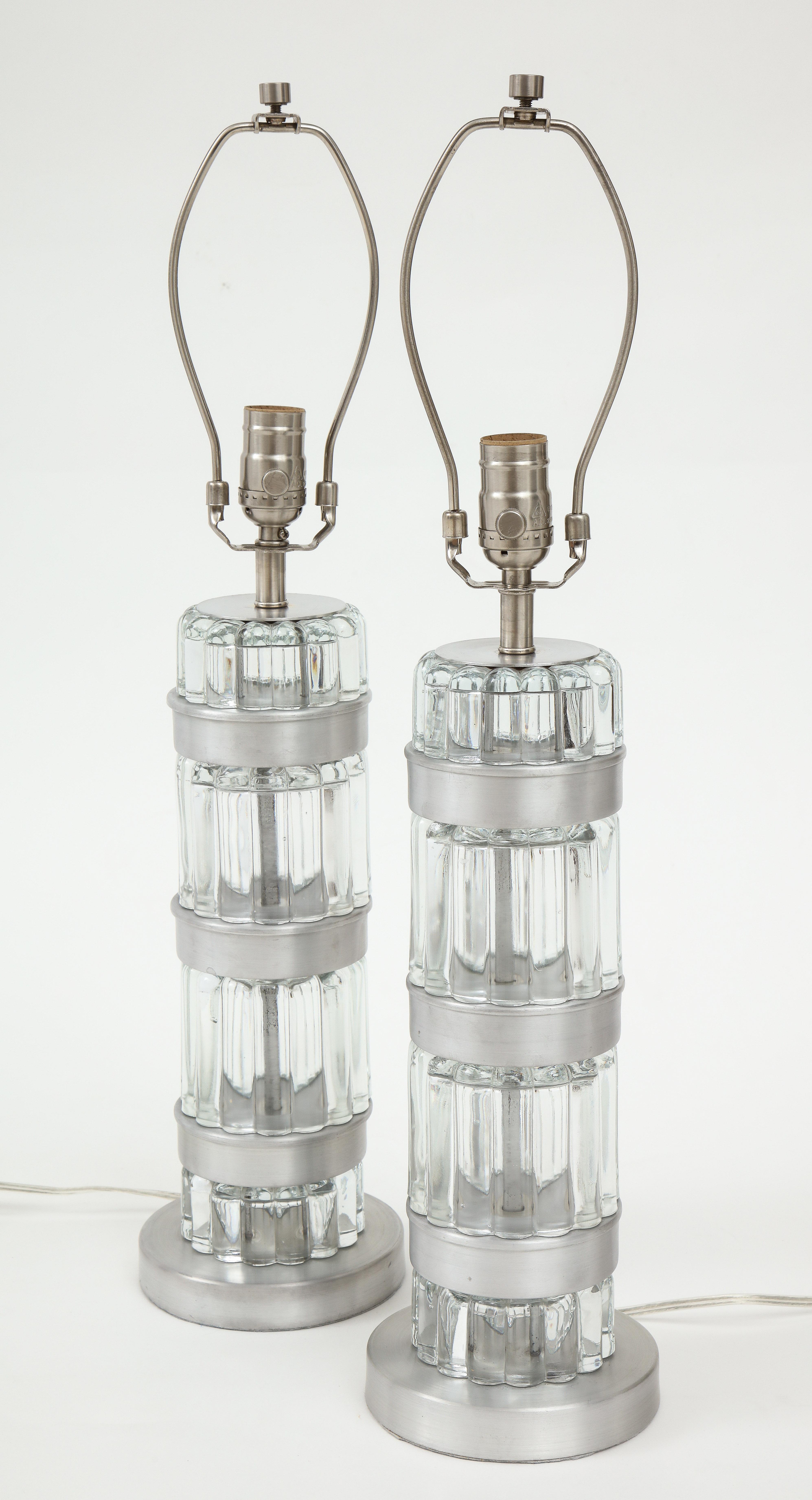 Art Deco Donald Deskey Glass, Aluminum Lamps