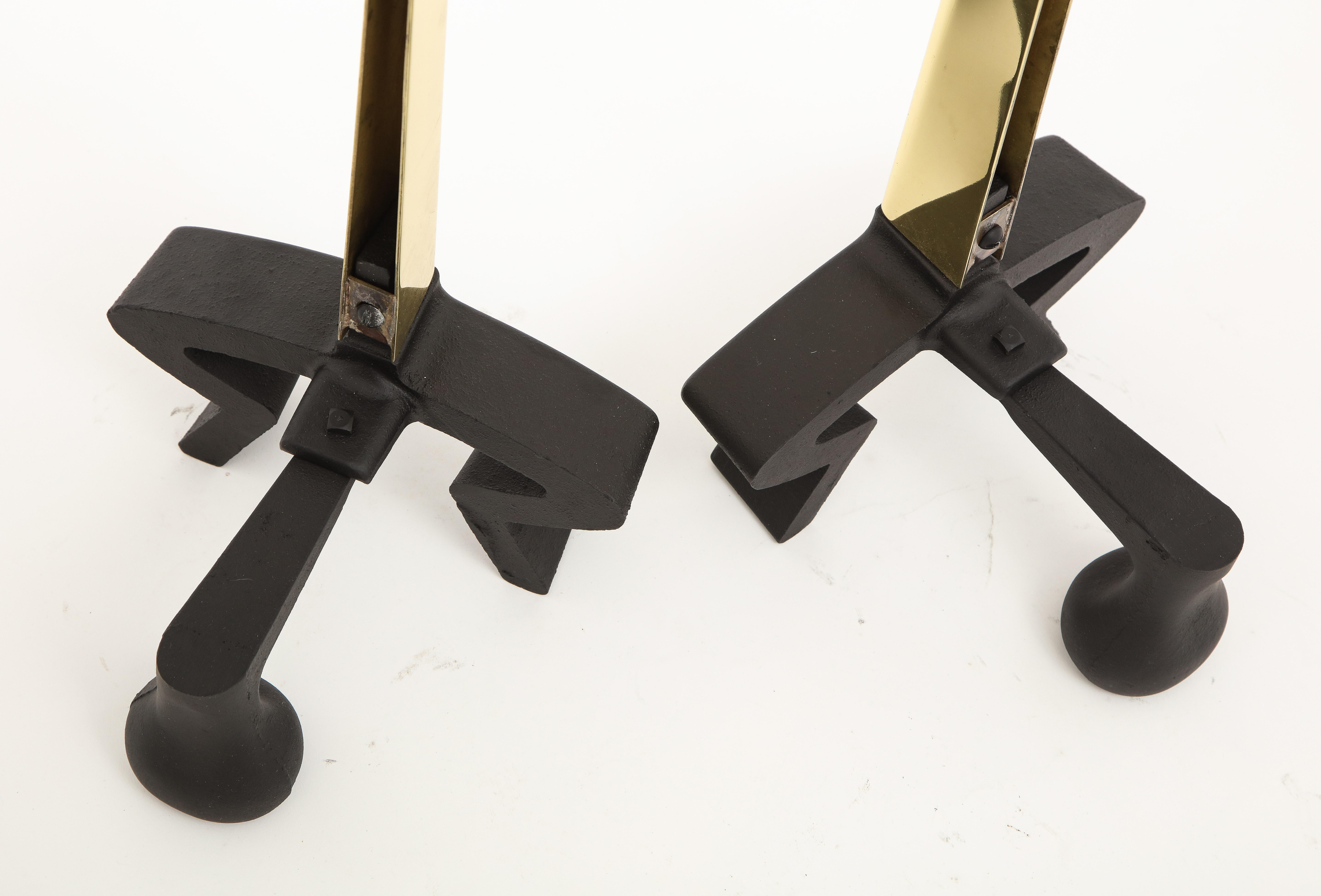 Donald Deskey Iron, Brass Blade Andirons For Sale 3
