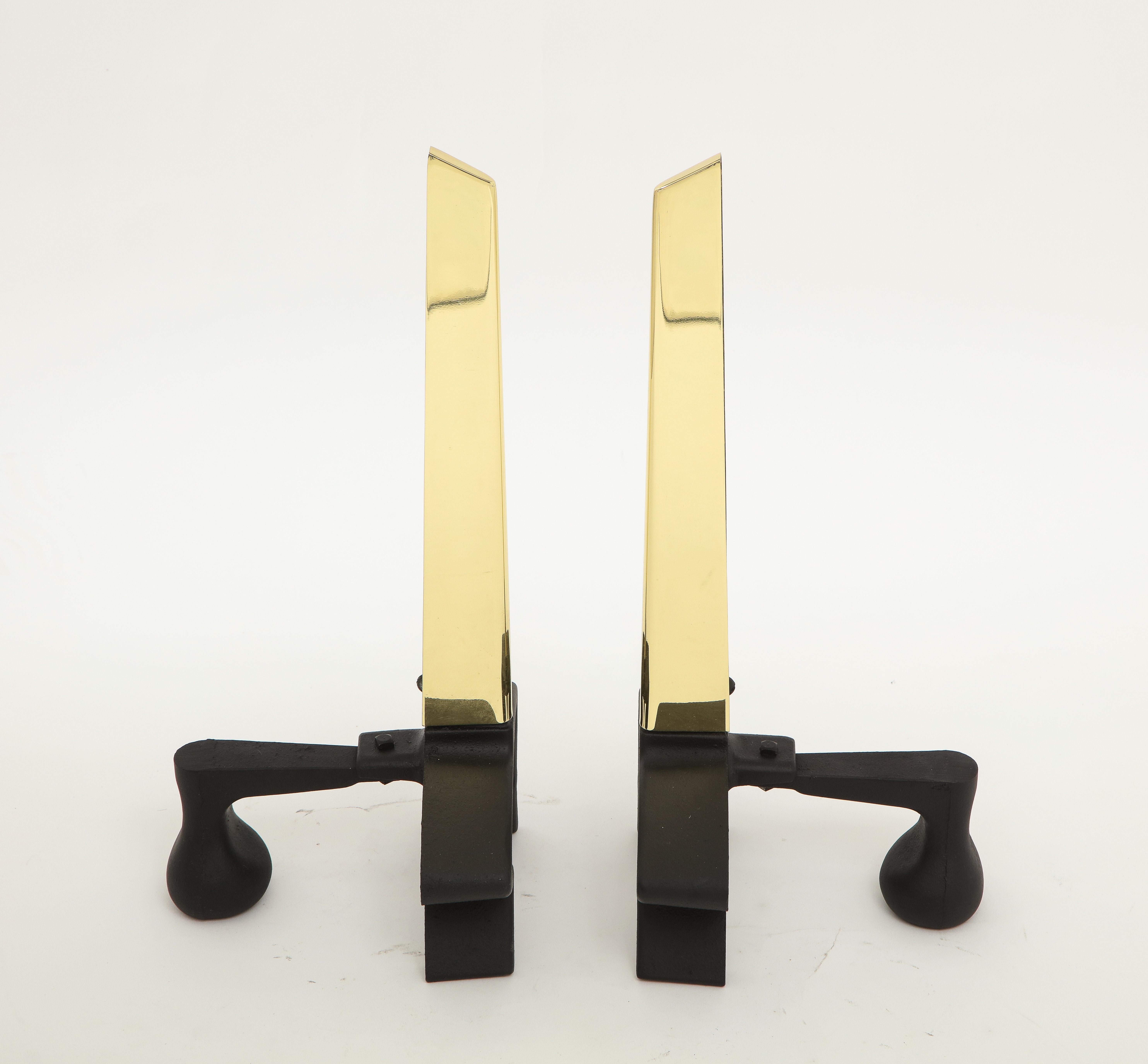 Donald Deskey Iron, Brass Blade Andirons In Good Condition For Sale In New York, NY