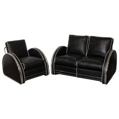 Vintage Donald Deskey Machine Age Art Deco Royalchrome Settee and Chair Living Room Set