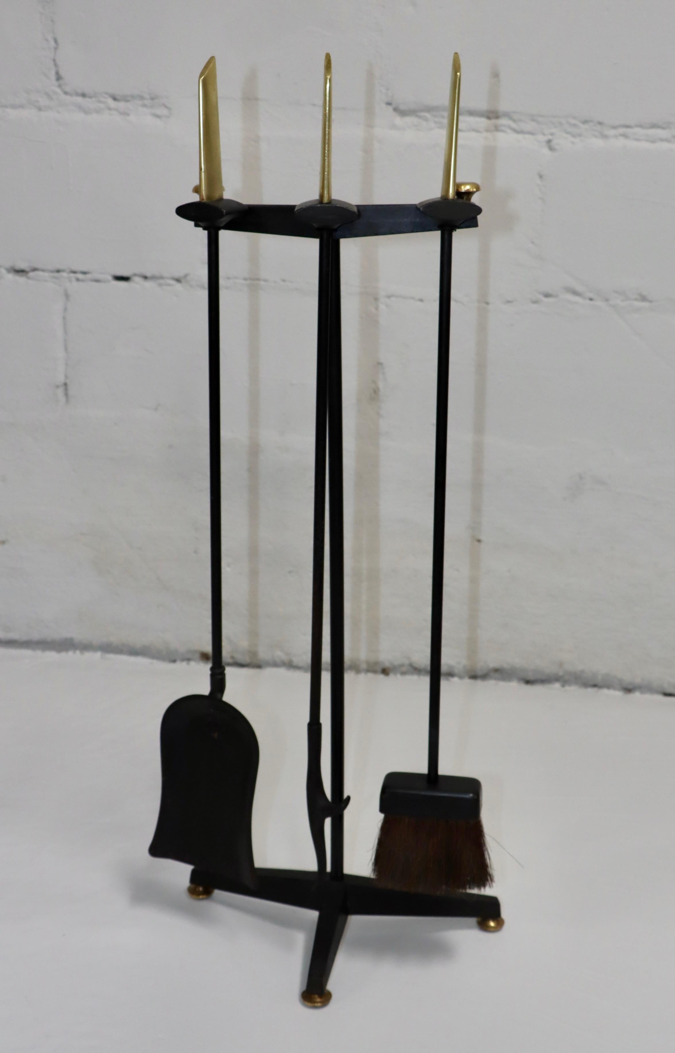 Brass Donald Deskey Mid-Century Modern Fireplace Tools For Sale