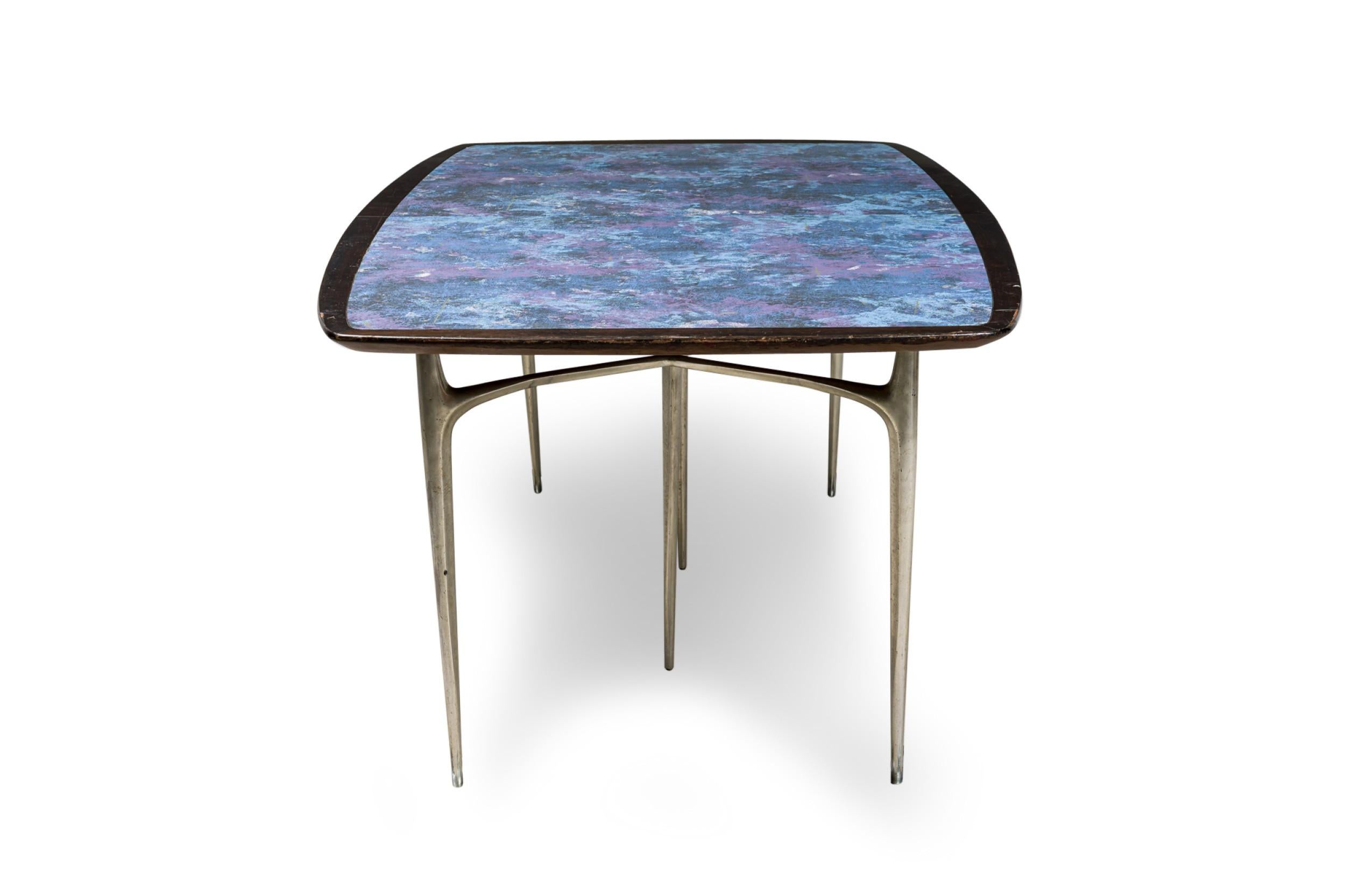Mid-Century Modern Donald Deskey Modern Blue Enamel & Stainless Steel Dining Table For Sale