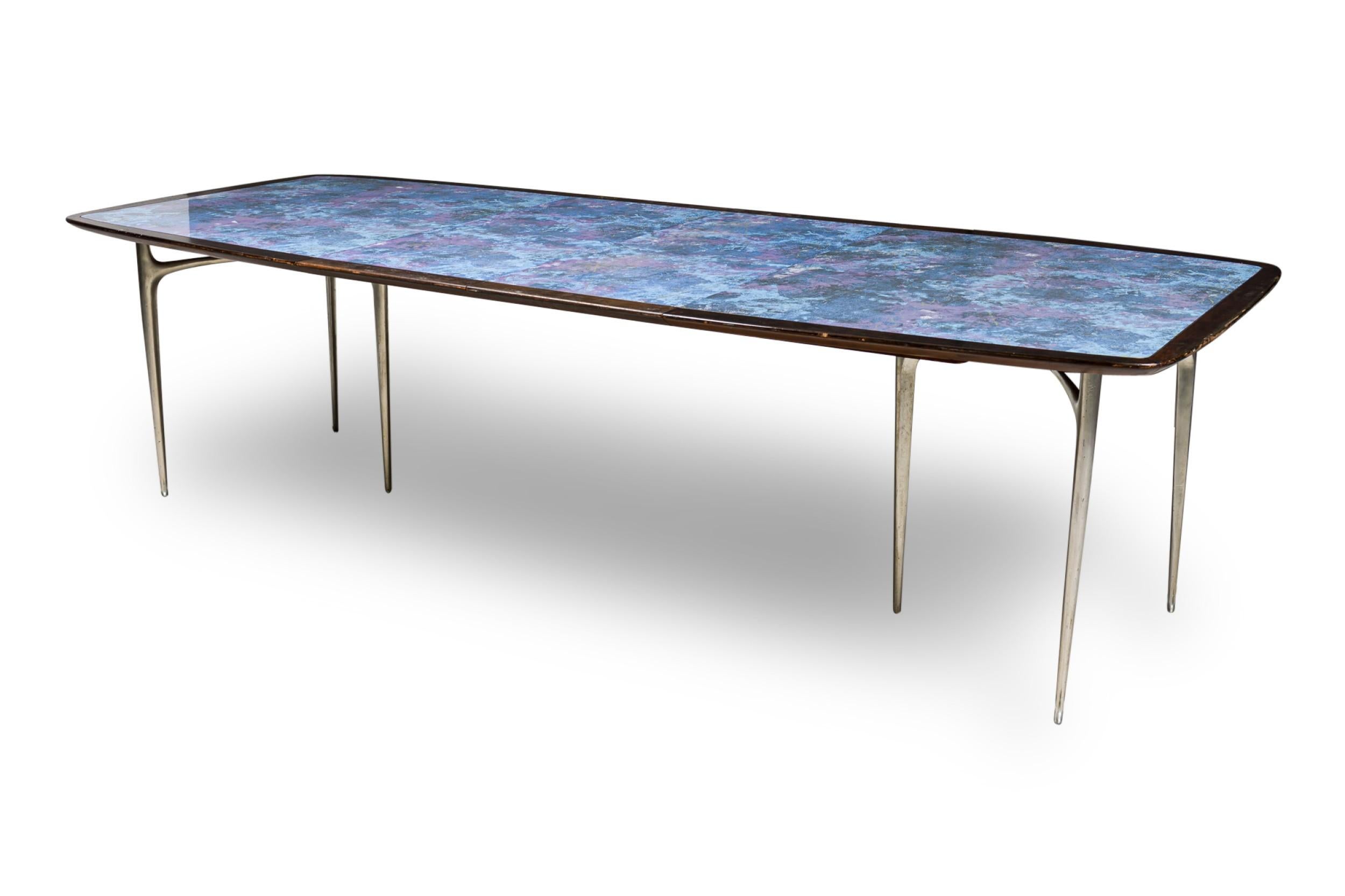 Donald Deskey Modern Blue Enamel & Stainless Steel Dining Table In Good Condition For Sale In Queens, NY