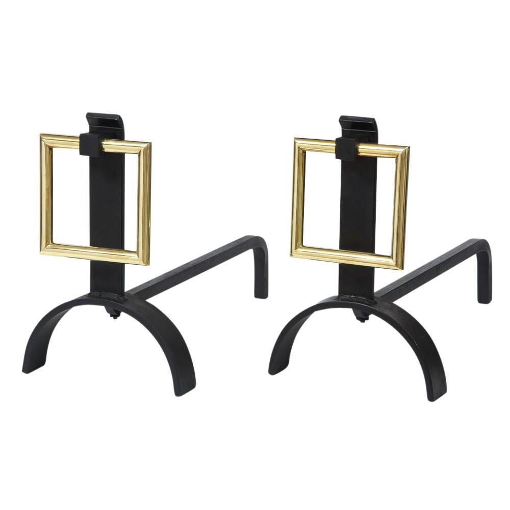 Mid-Century Modern Chenets style Donald Deskey, boucles en laiton en vente