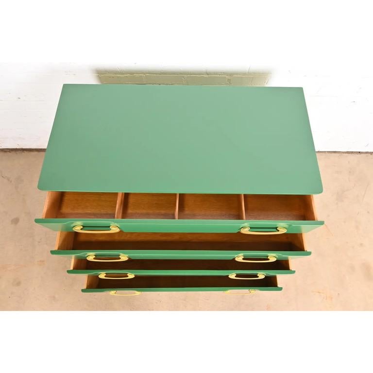 Donald Deskey Style Art Deco Green Lacquered Chest of Drawers, Newly Refinished For Sale 3