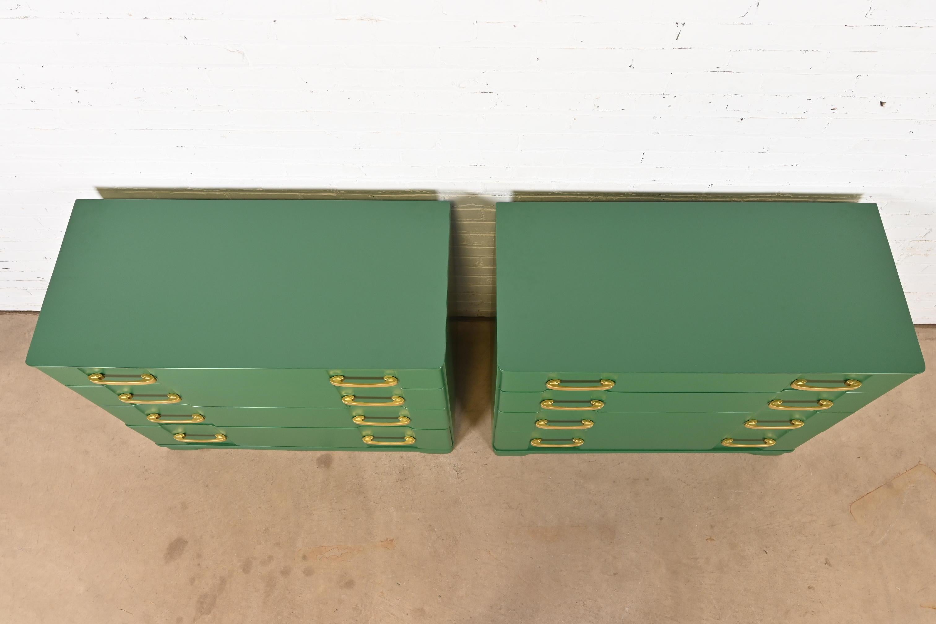 Donald Deskey Style Art Deco Green Lacquered Chests of Drawers, Newly Refinished For Sale 4