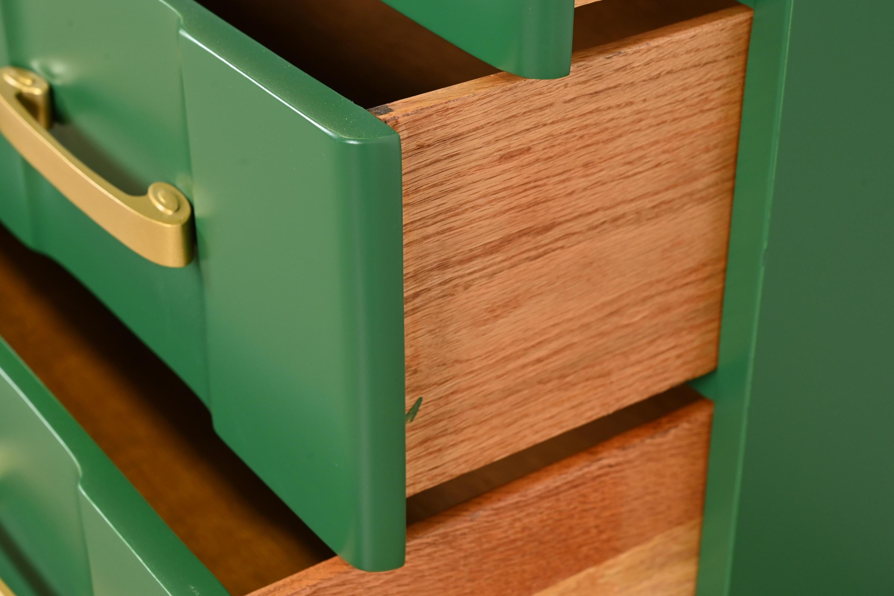 Donald Deskey Style Art Deco Green Lacquered Chests of Drawers, Newly Refinished For Sale 1