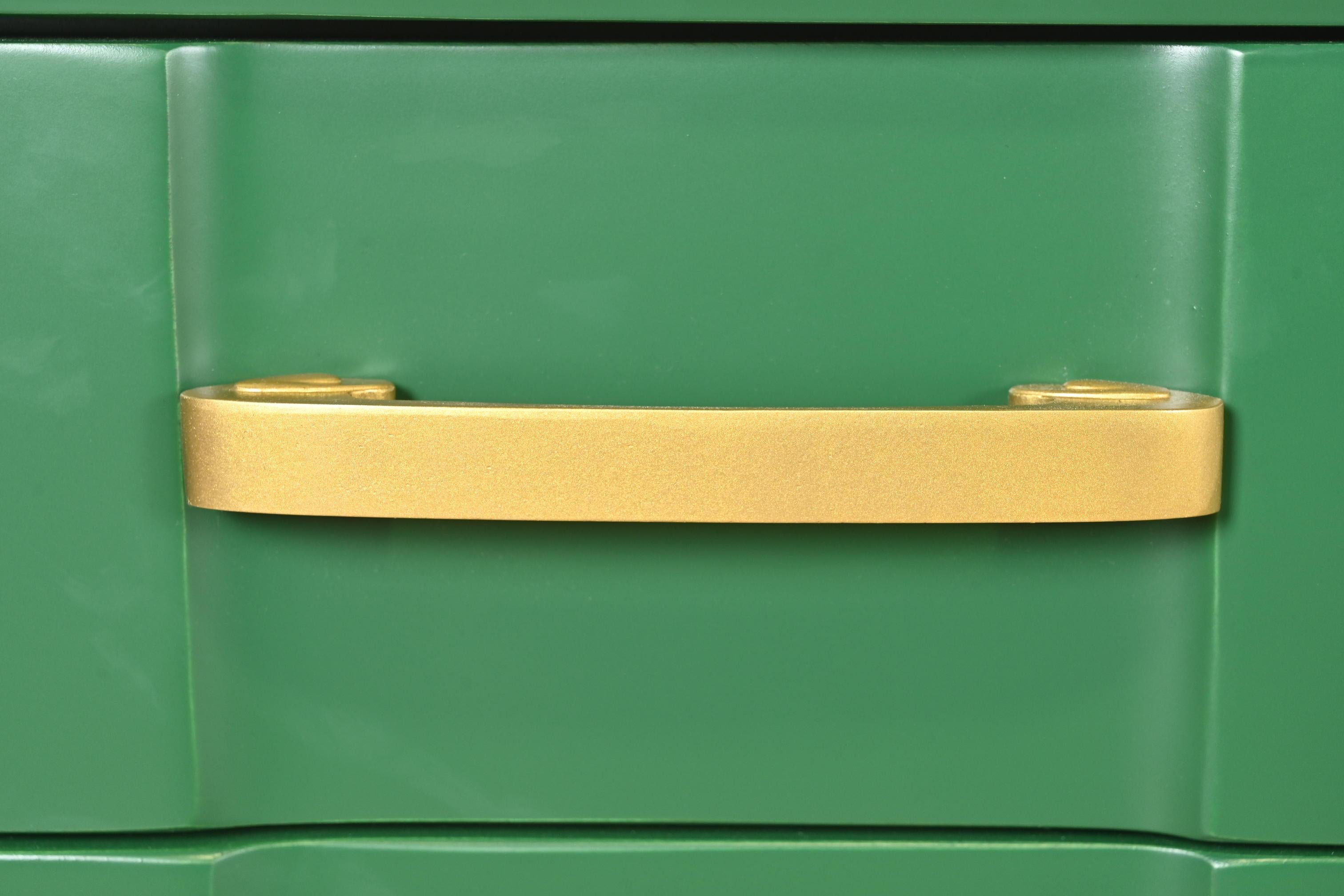 Donald Deskey Style Art Deco Green Lacquered Chests of Drawers, Newly Refinished For Sale 3