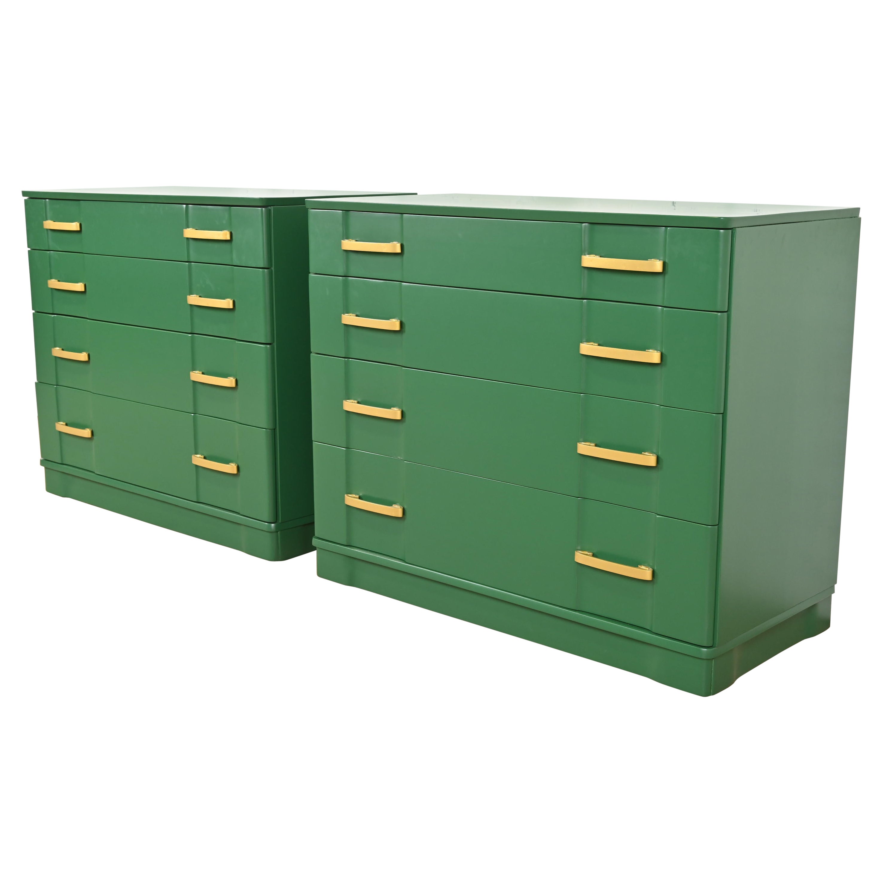 Donald Deskey Style Art Deco Green Lacquered Chests of Drawers, Newly Refinished For Sale