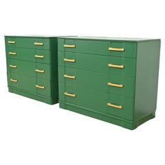 Donald Deskey Style Art Deco Green Lacquered Chests of Drawers, Newly Refinished