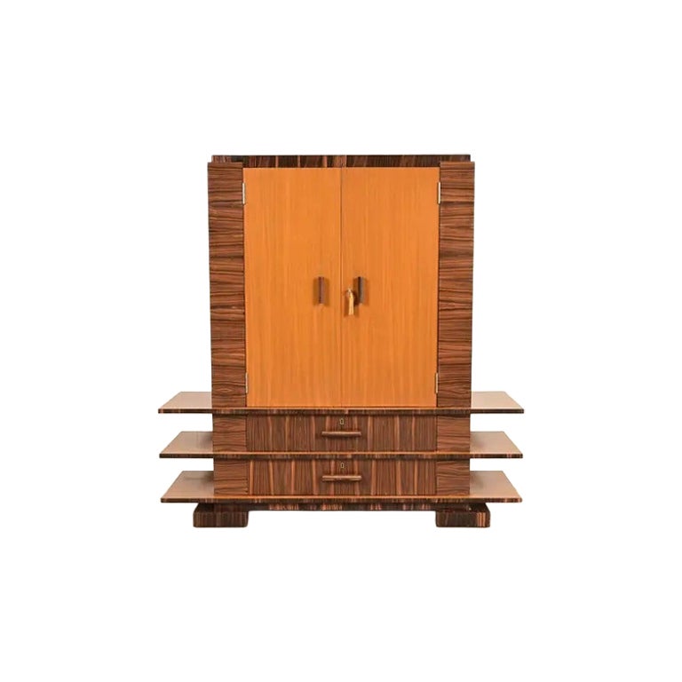 Donald Deskey Style Art Deco Macassar Ebony Armoire Dresser, Circa 1930s For Sale