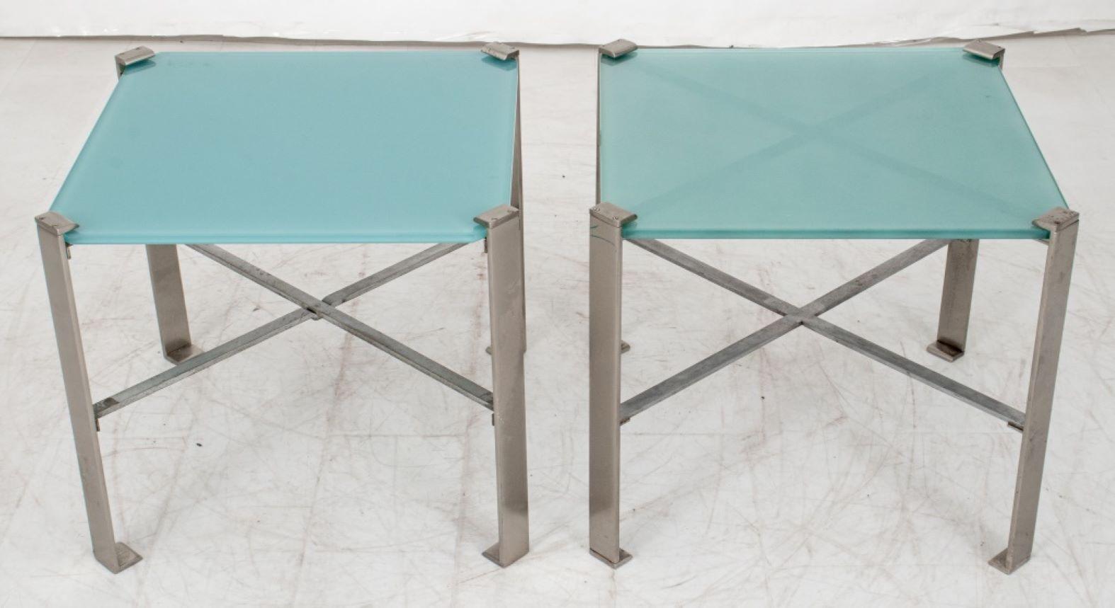 Donald Deskey Style Art Deco Steel Side Tables, Pair For Sale 2