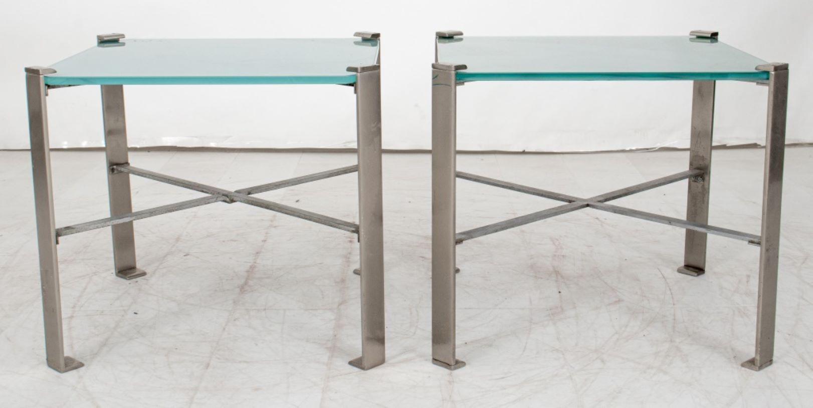 Donald Deskey Style Art Deco Steel Side Tables, Pair For Sale 3