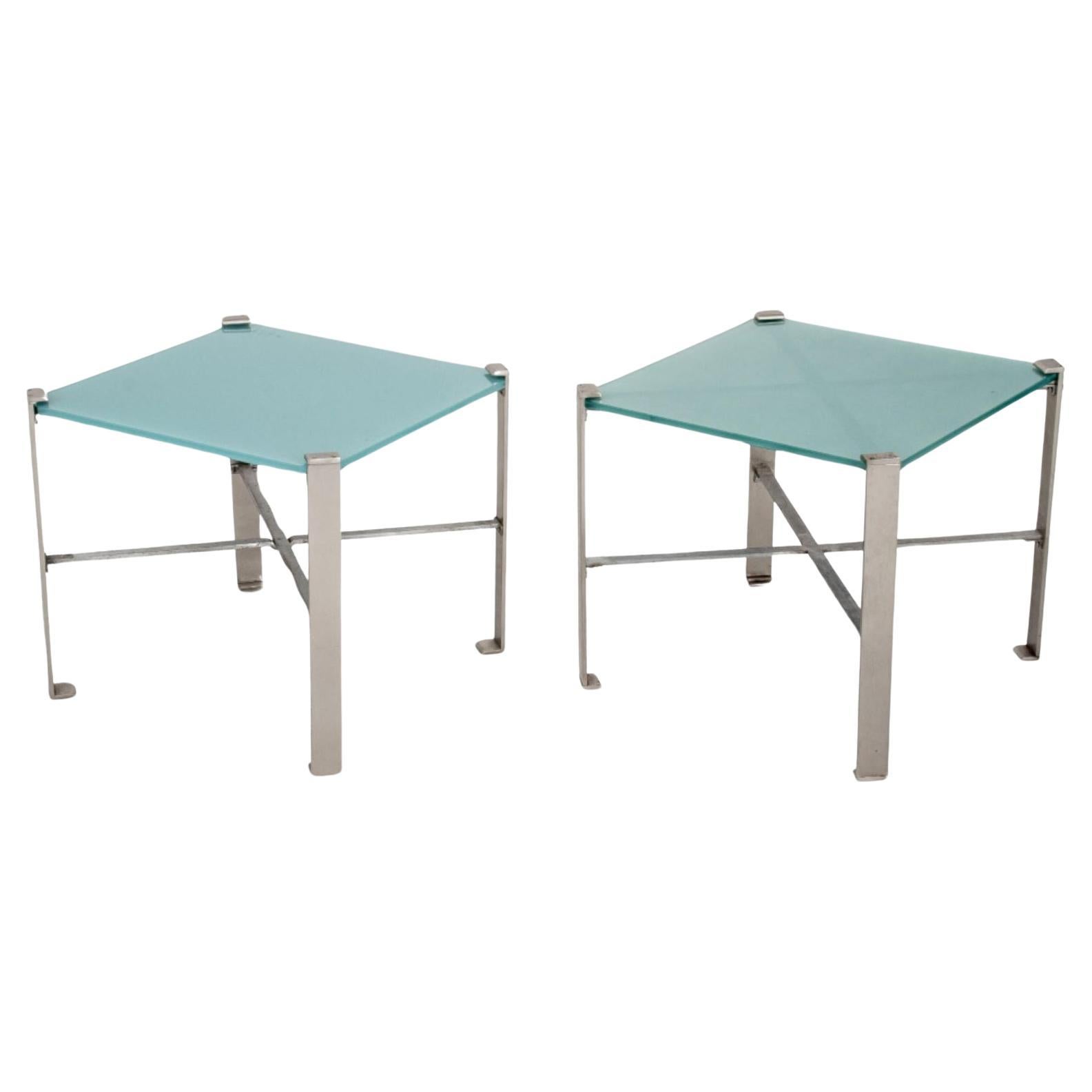 Donald Deskey Style Art Deco Steel Side Tables, Pair For Sale
