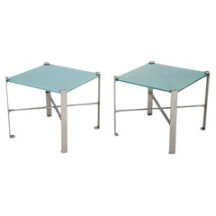 Donald Deskey Style Art Deco Steel Side Tables, Pair