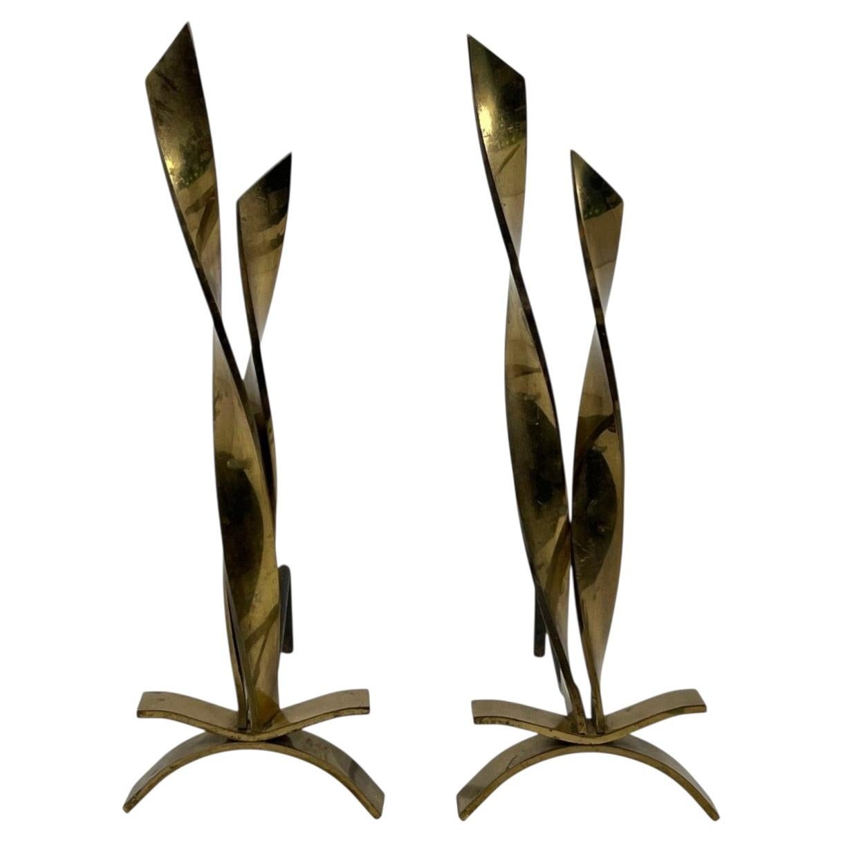 Donald Deskey style Brass Flame Andirons For Sale