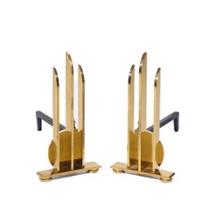 Donald Deskey Style Mid Century Brass Andirons