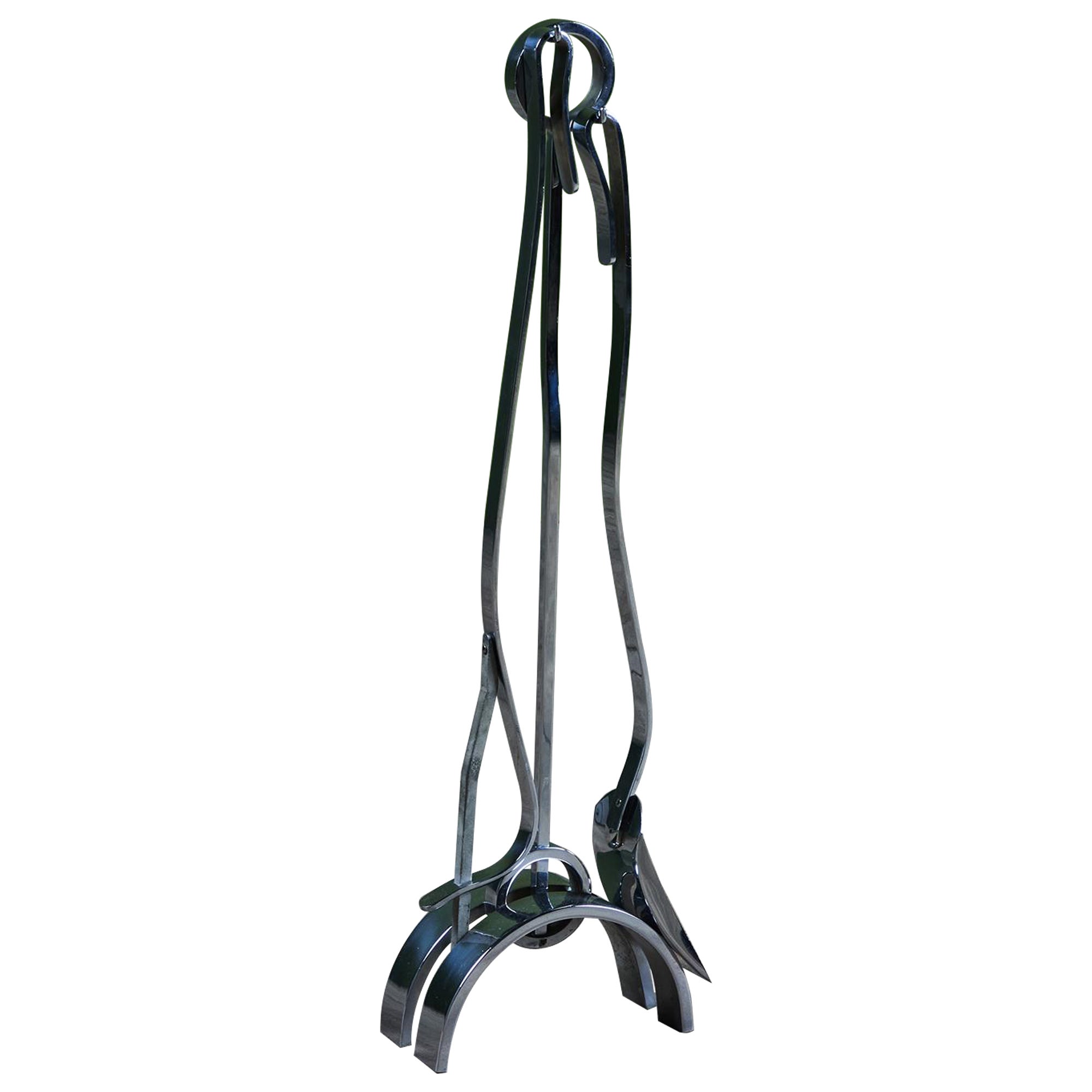 Donald Deskey Style Nickel Plated Fireplace Tool Set