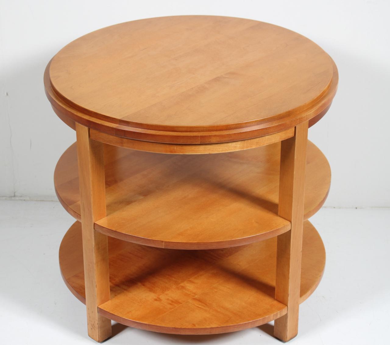 Donald Deskey Style Round Three Tier Maple Occasional Table For Sale 4