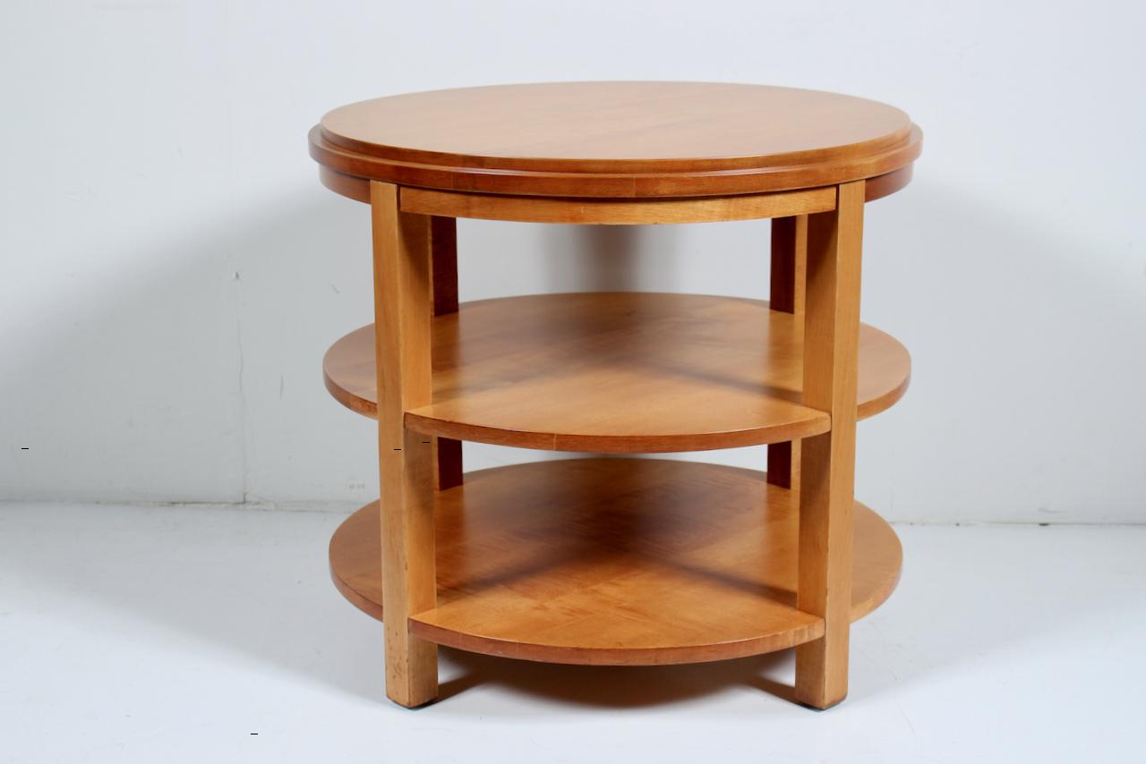 Donald Deskey Style Round Three Tier Maple Occasional Table For Sale 14