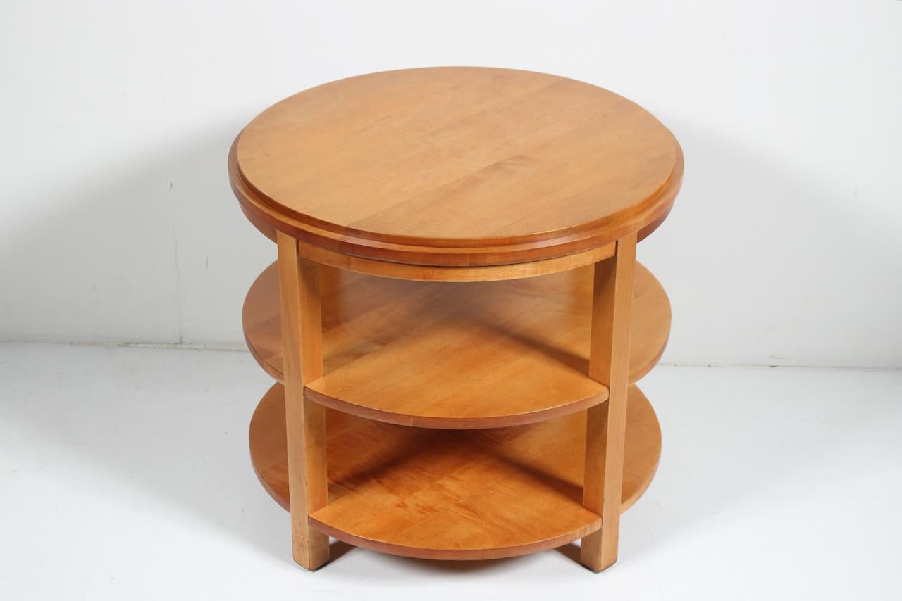 Donald Deskey Style Round Three Tier Maple Occasional Table For Sale 1