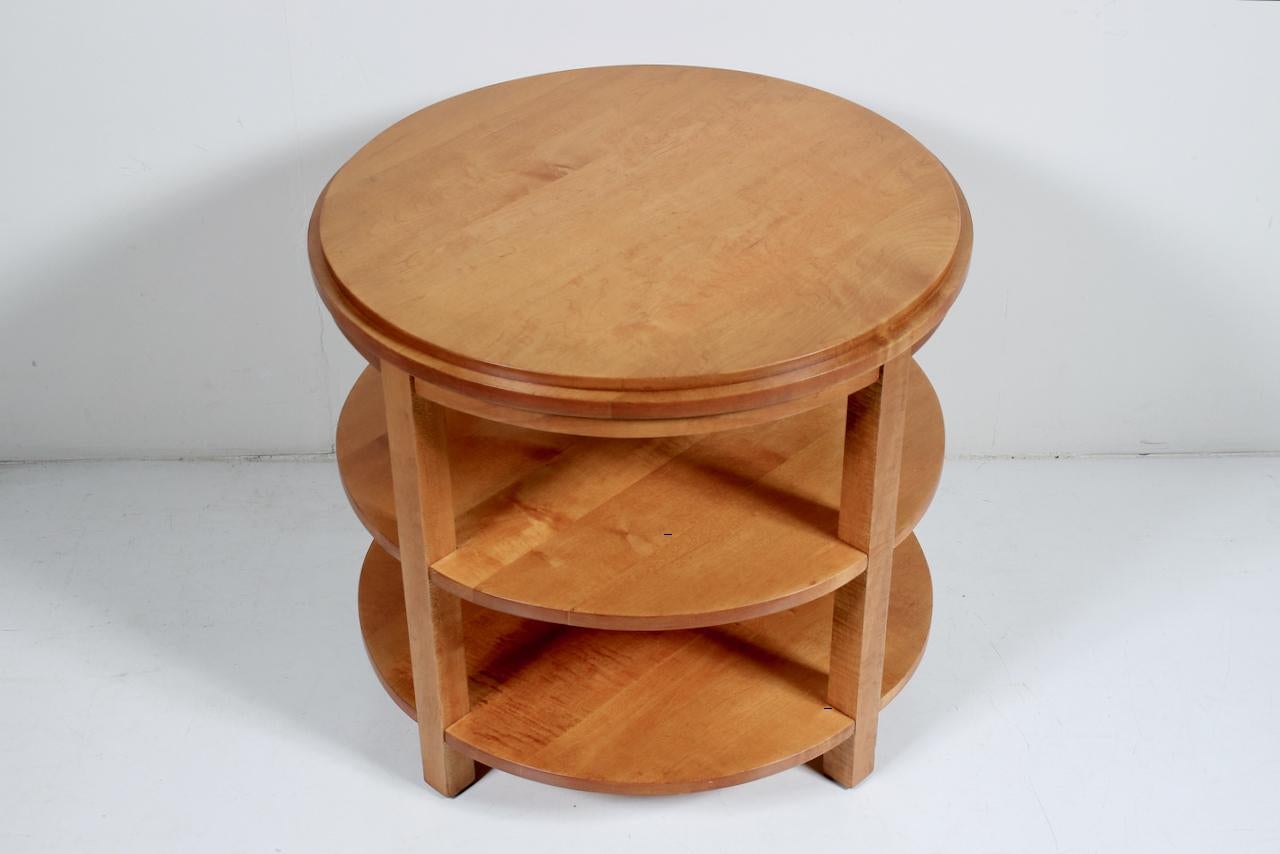 Donald Deskey Style Round Three Tier Maple Occasional Table For Sale 2