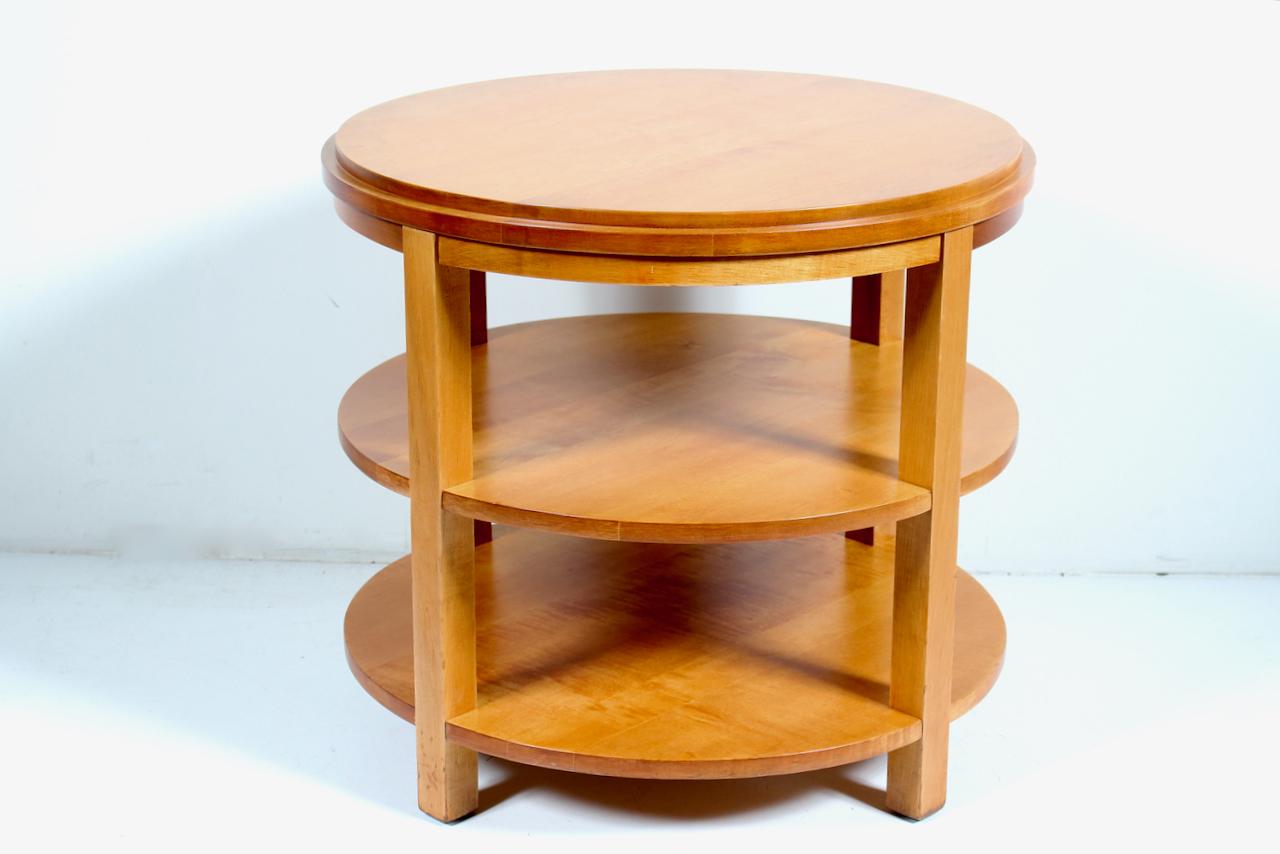 Donald Deskey Style Round Three Tier Maple Occasional Table For Sale 3