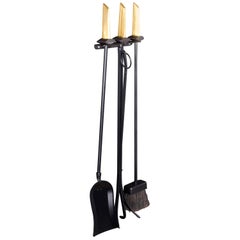 Donald Deskey Wall Mounted Fireplace Tools in Brass and Black Iron, c. 1950's