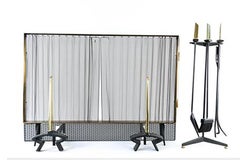 Donald Desky Brass and Iron Modernist Fireplace Set