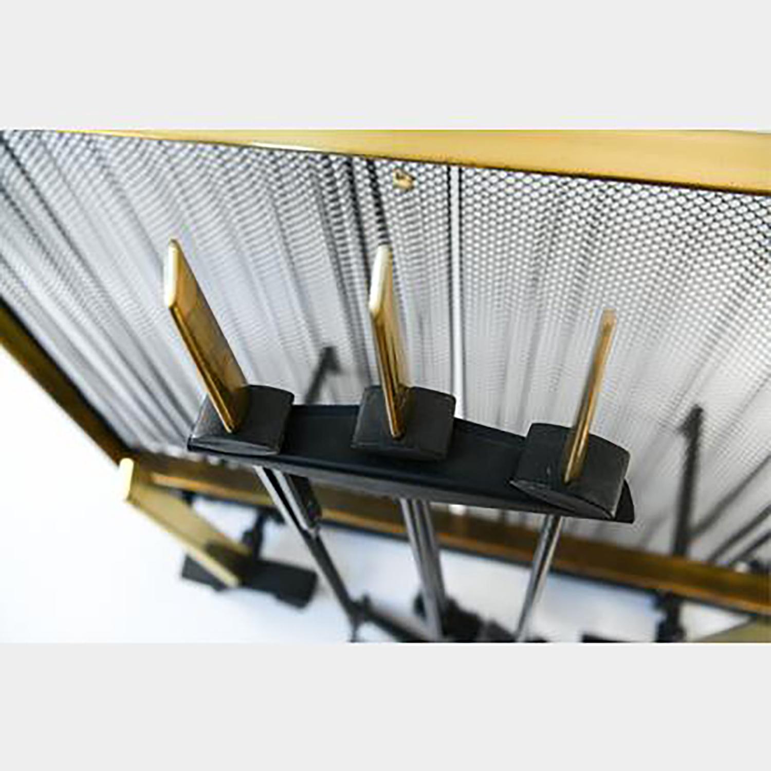 Mid-Century Modern Donald Desky Brass and Iron Modernist Fireplace Set For Sale