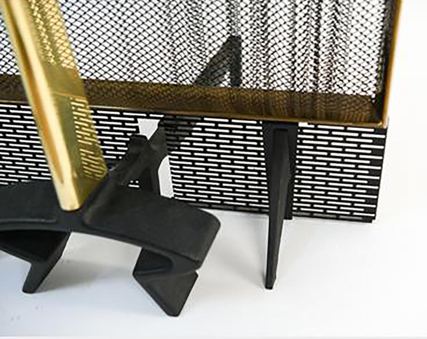 Mid-20th Century Donald Desky Brass and Iron Modernist Fireplace Set For Sale