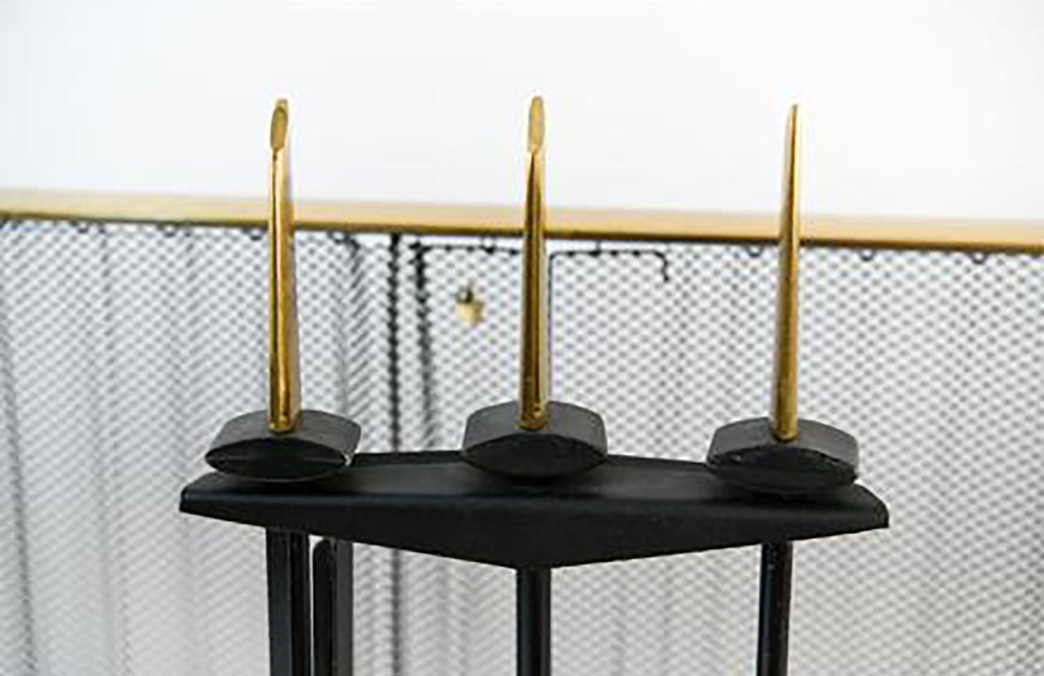 Metal Donald Desky Brass and Iron Modernist Fireplace Set For Sale