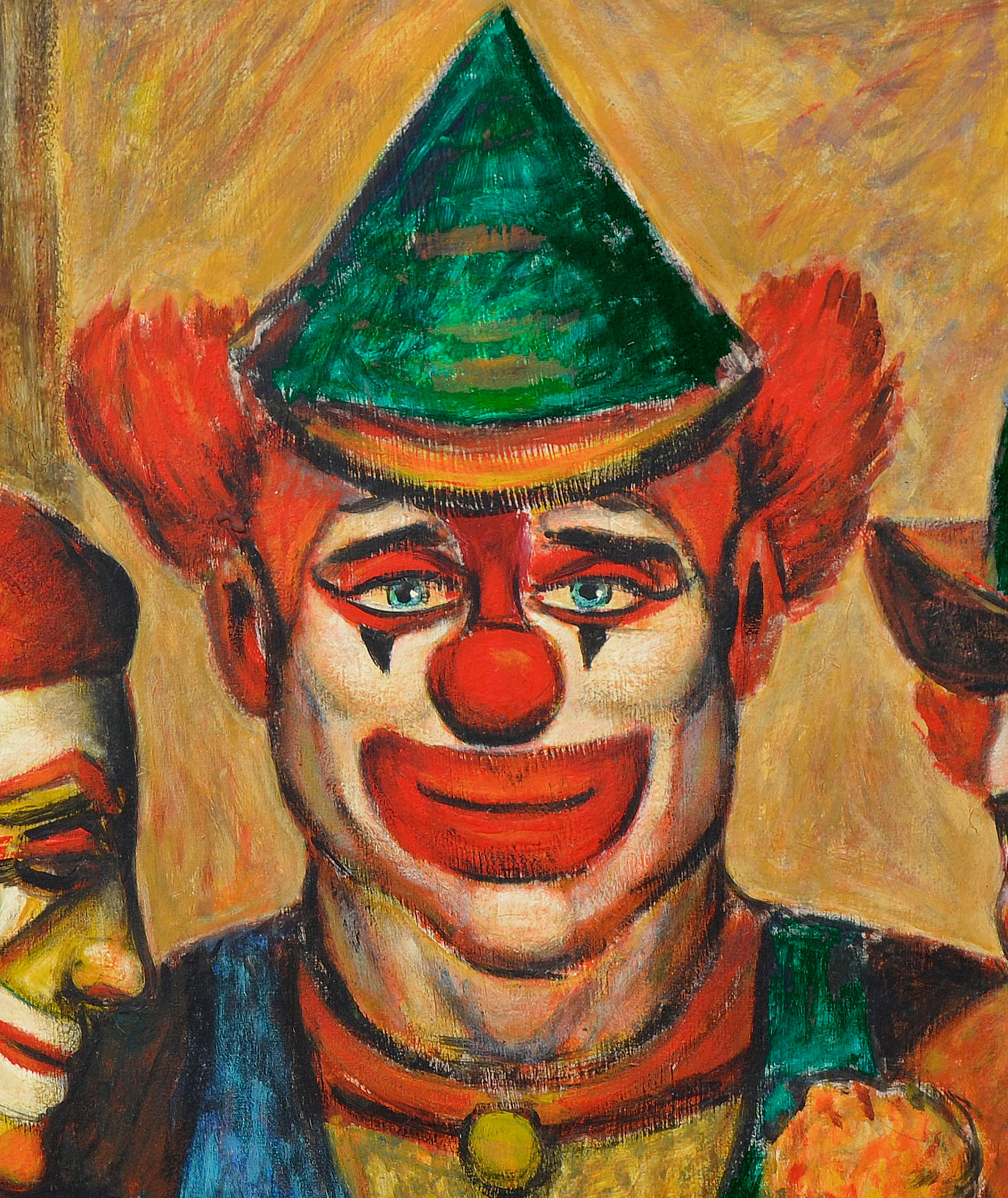 Mid-Century Three Clowns by Jazz Man Don Hirleman - American Impressionist Painting by Donald (Don) Hirleman