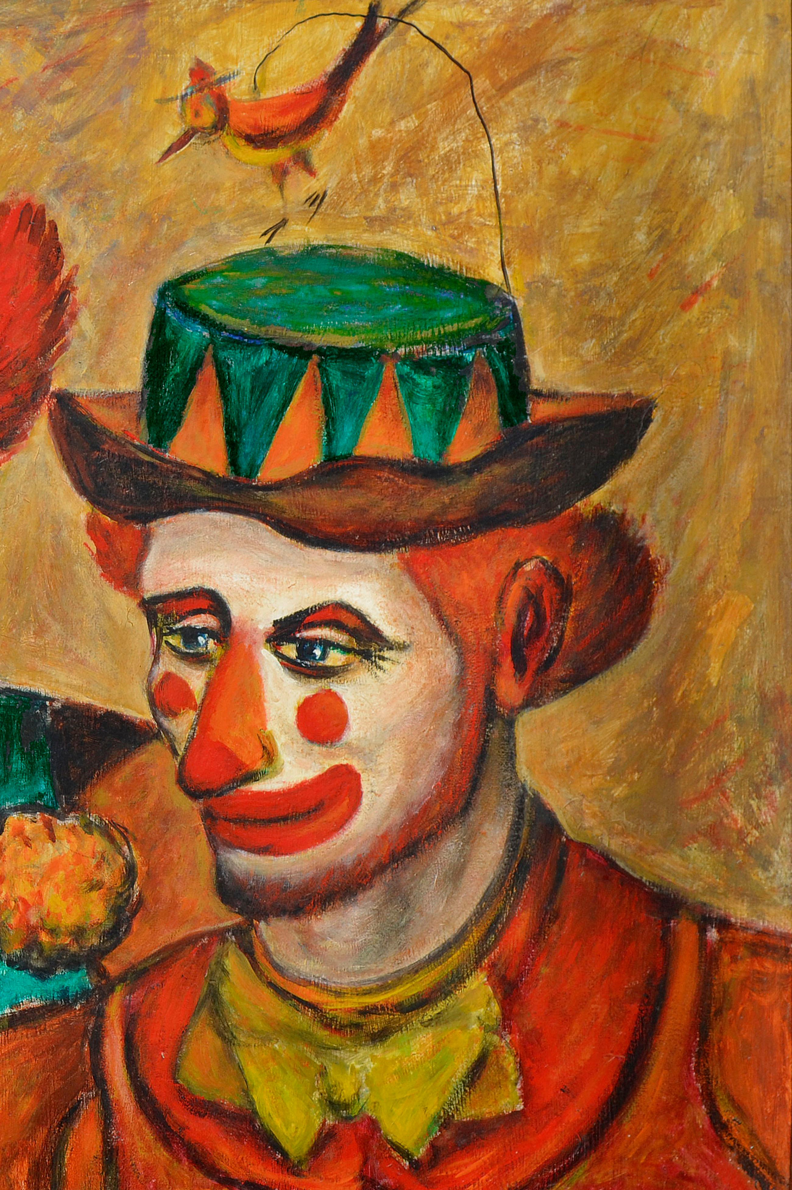 Mid-Century Three Clowns by Jazz Man Don Hirleman - Brown Figurative Painting by Donald (Don) Hirleman