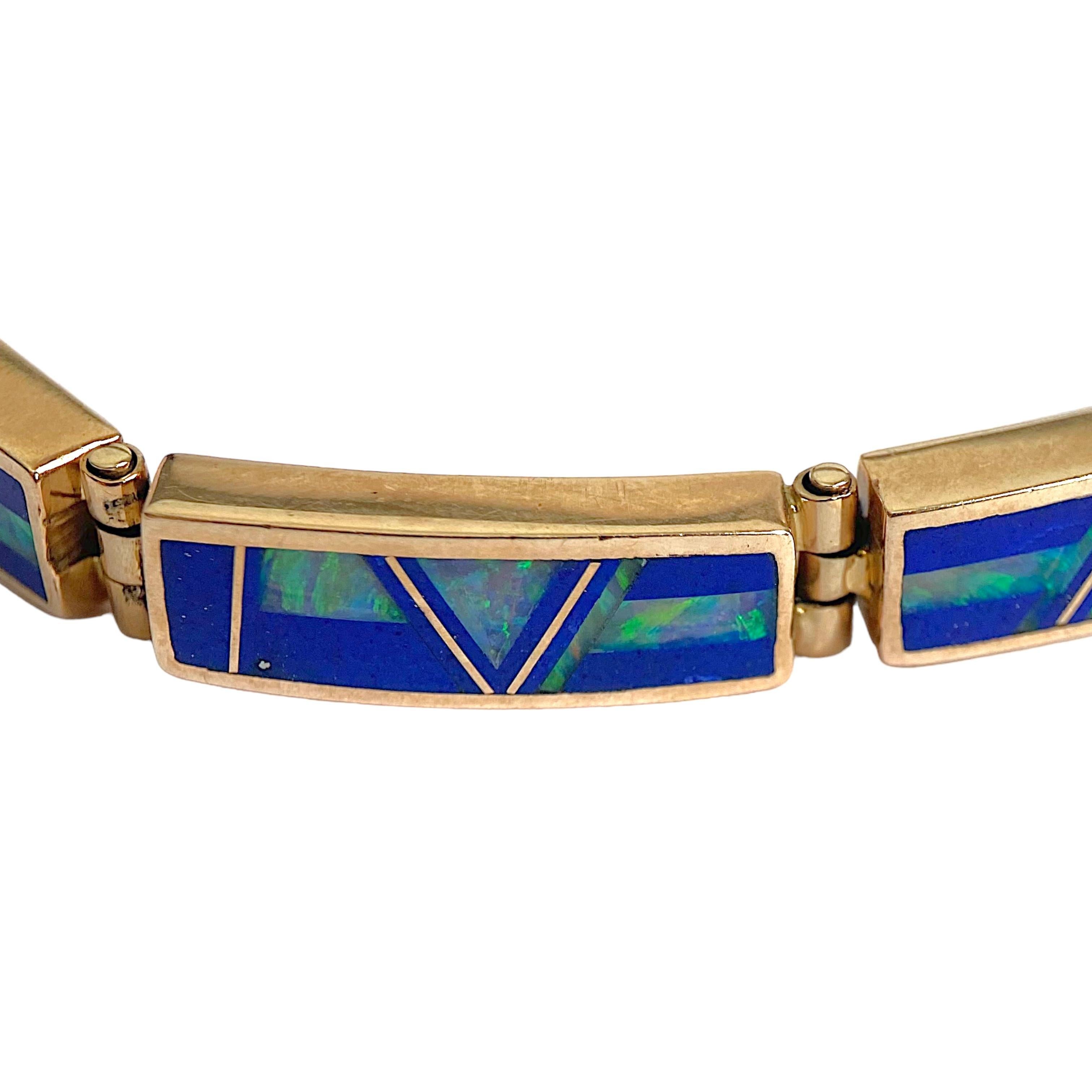 Donald Douglas Navajo Opal Lapis Lazuli Inlay 14K Bracelet In Good Condition In Henderson, NV