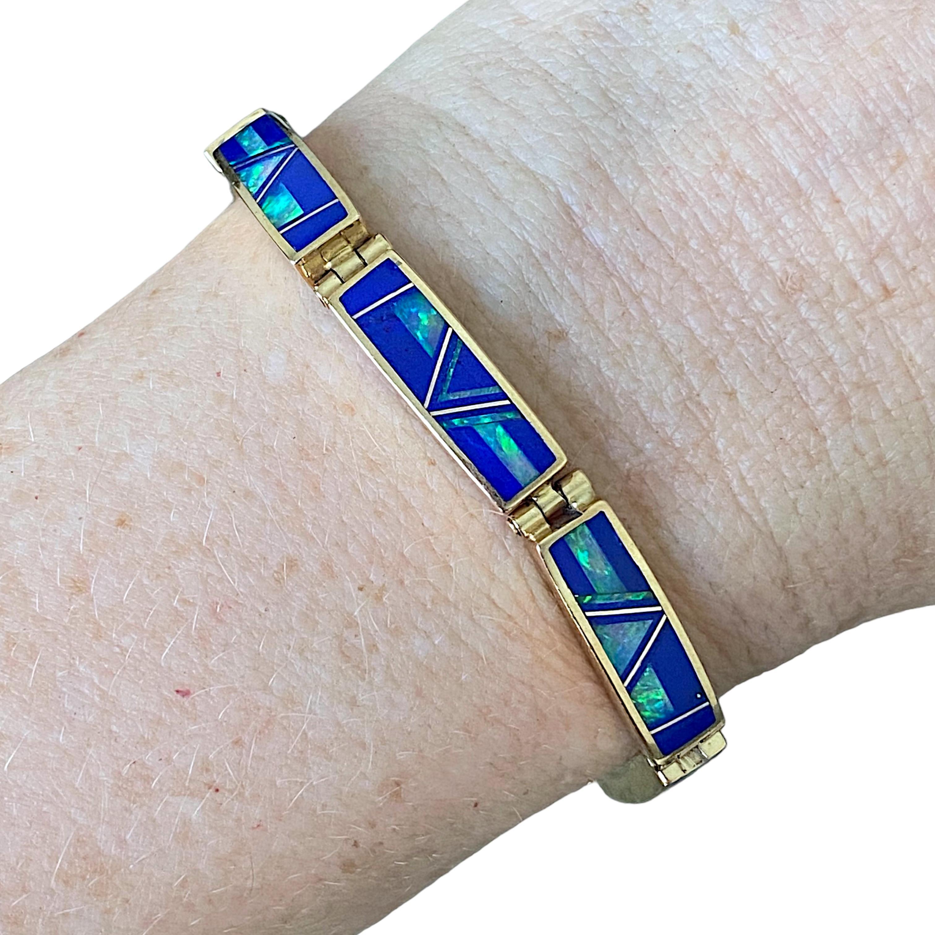 Donald Douglas Navajo Opal Lapis Lazuli Inlay 14K Bracelet 1