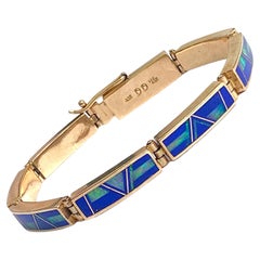 Donald Douglas Navajo Opal Lapis Lazuli Inlay 14K Bracelet