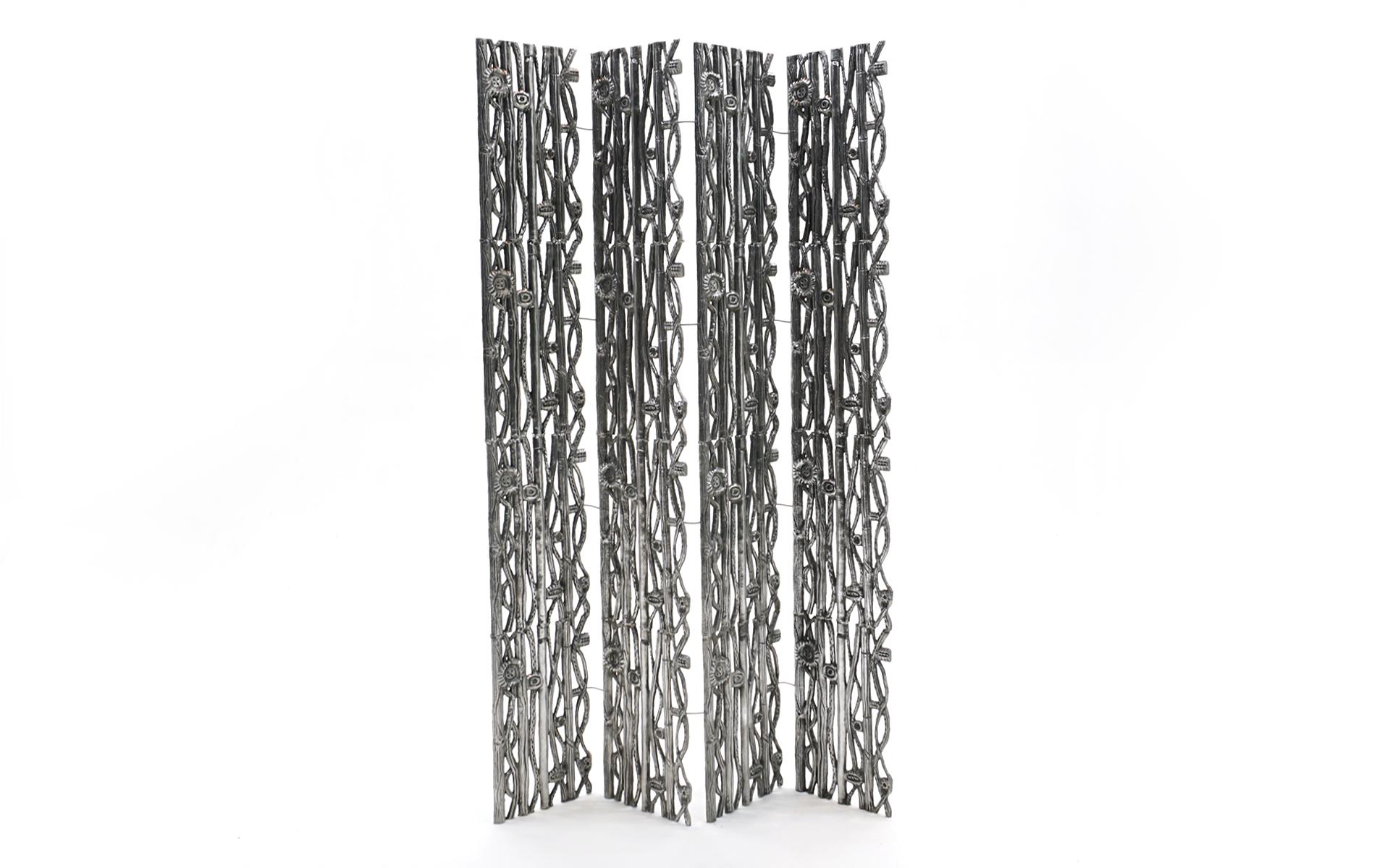 Donald Drumm Cast Aluminum Screens.  Ten panels total making for a stunning room divider.  One screen is six panels and the other is four panels.  Excellent original condition with all the connectors in place.  These stand easily and are sturdy and