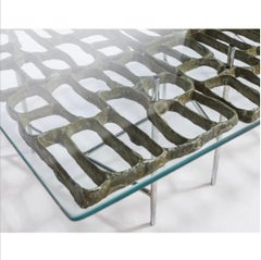 Table basse Donald Drumm...Sculpture brutaliste en aluminium / verre / chrome