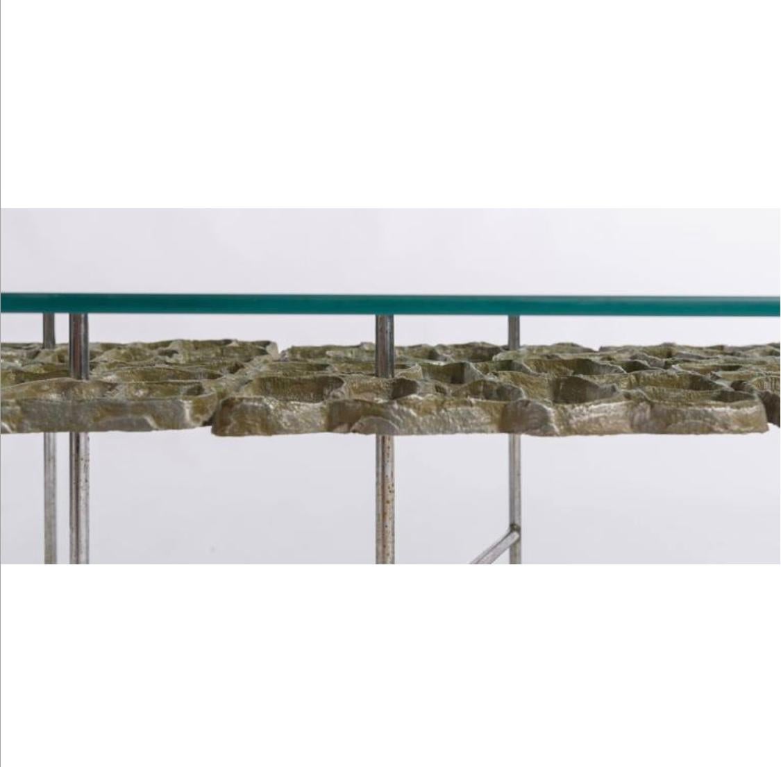 Mid-20th Century Donald Drumm Coffee Table...Brutalist sculptural aluminum / glass / chrome For Sale