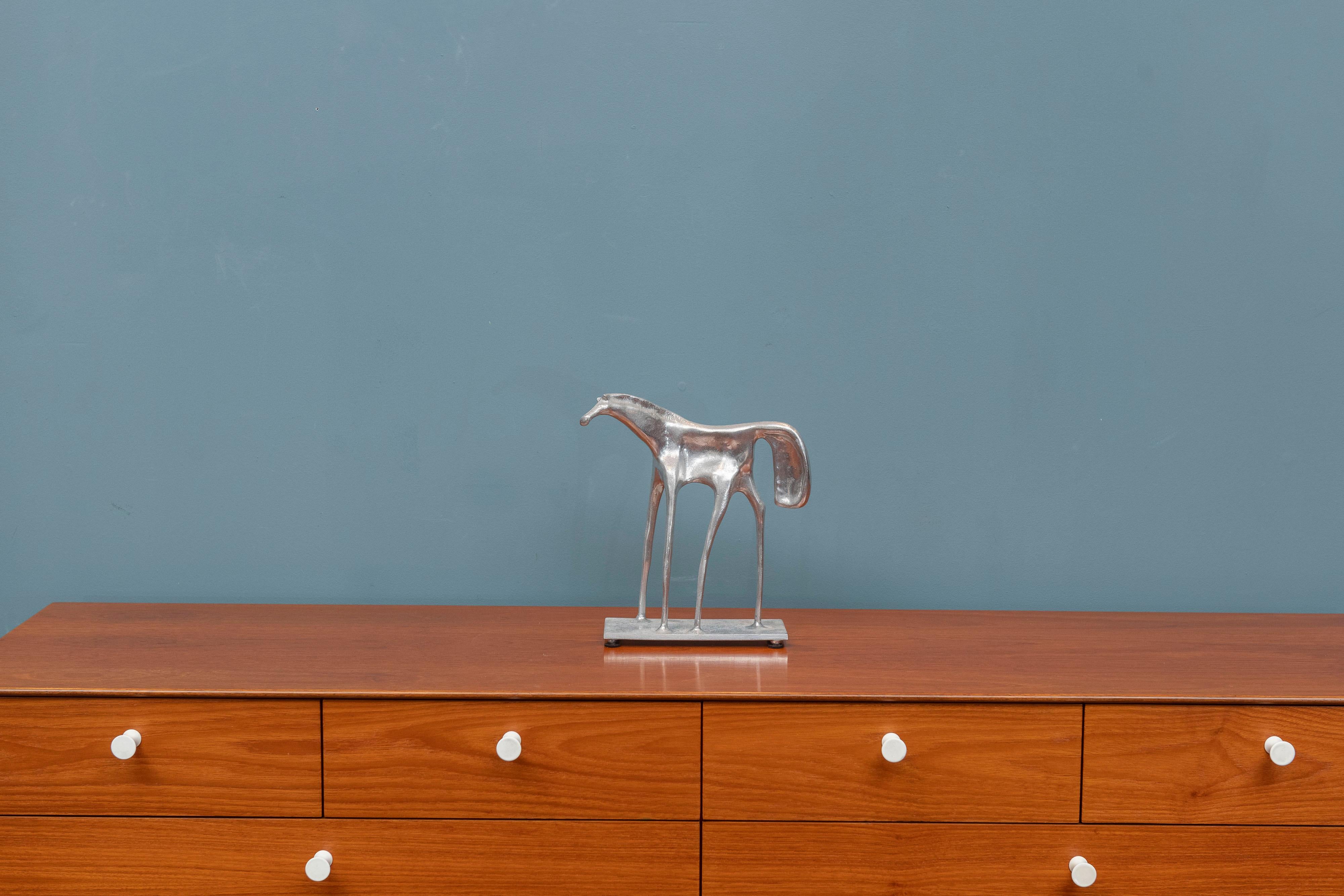 Donald Drumm design abstract horse sculpture in cast aluminum, signed on underside of the base.