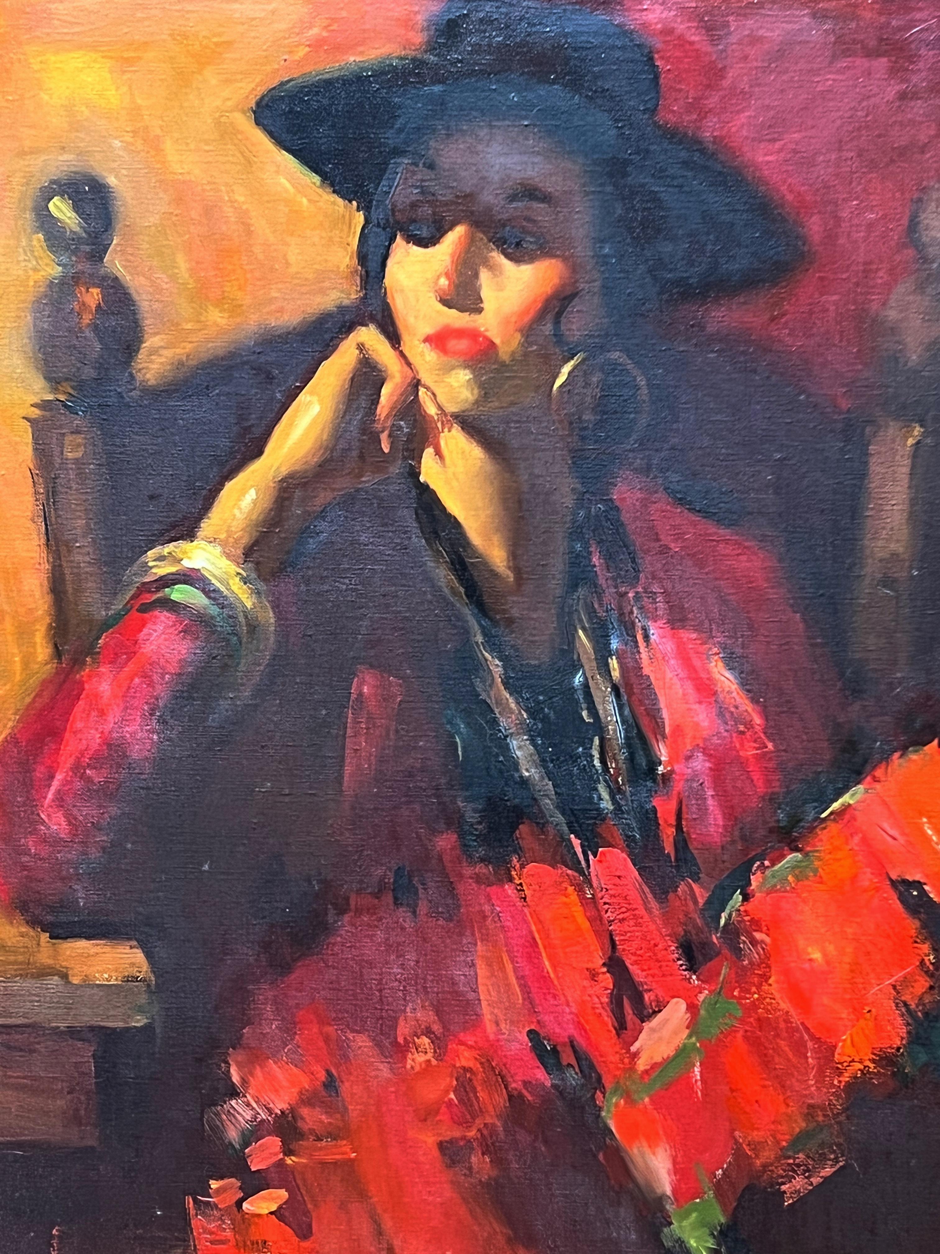 Mujer española Óleo sobre lienzo de Donald Schreves - Painting Impresionista de Donald (D.S) Shreves
