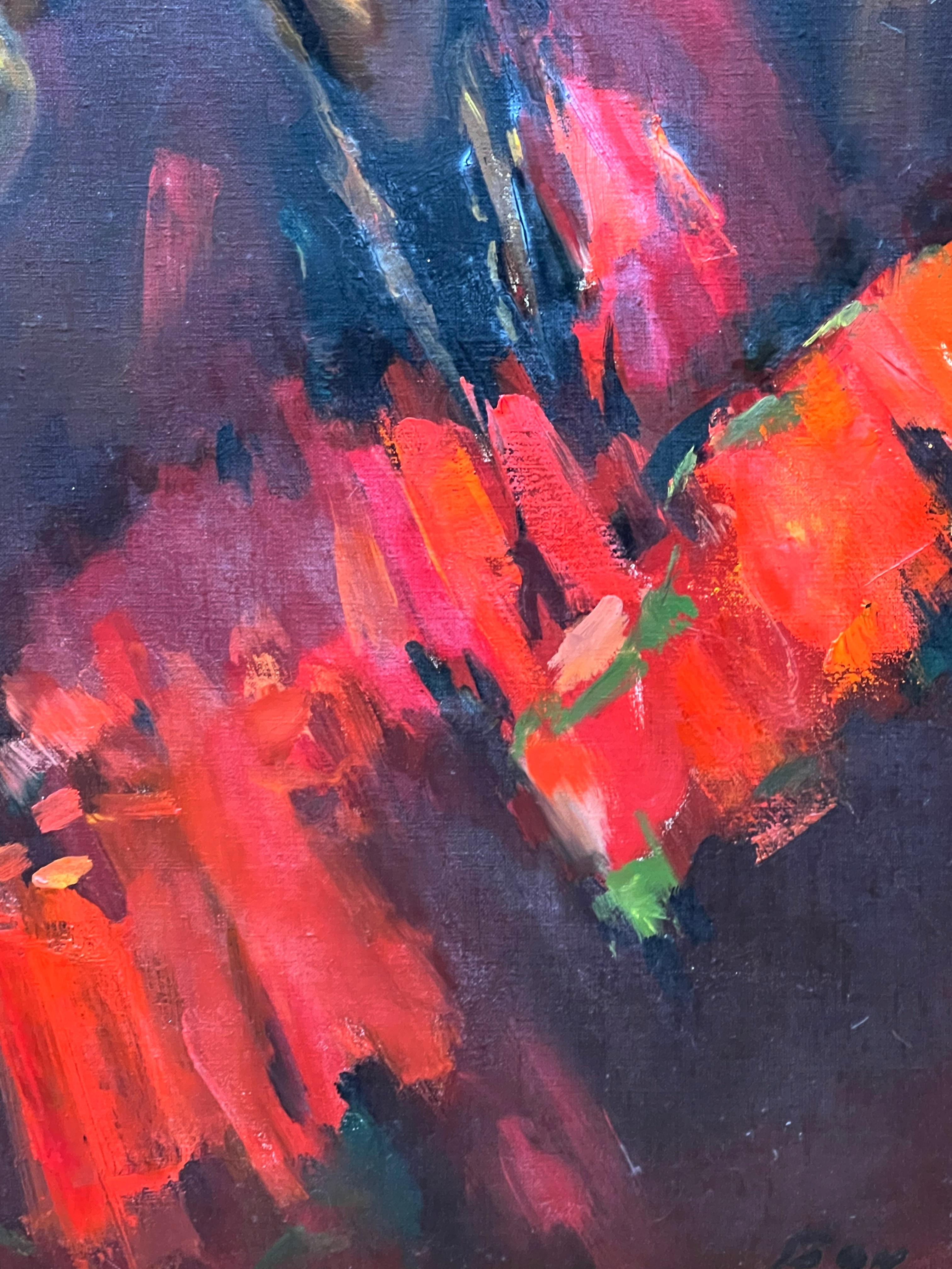 Esta vibrante pintura de una dama española reflexiva da su fuerza emocional a un retrato fuerte con el uso intenso del color y el pincel grueso. El atuendo folclórico de la dama añade un aura de singularidad a una composición poderosa.
Schreve 