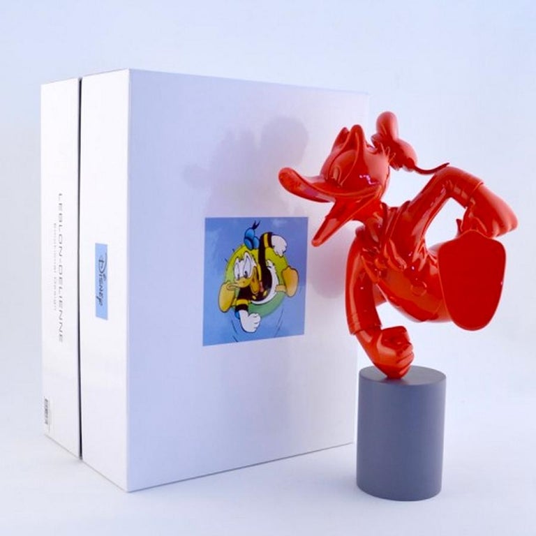 Modern In Stock in Los Angeles, Donald Duck Monochrome Red Pop Sculpture Figurine For Sale